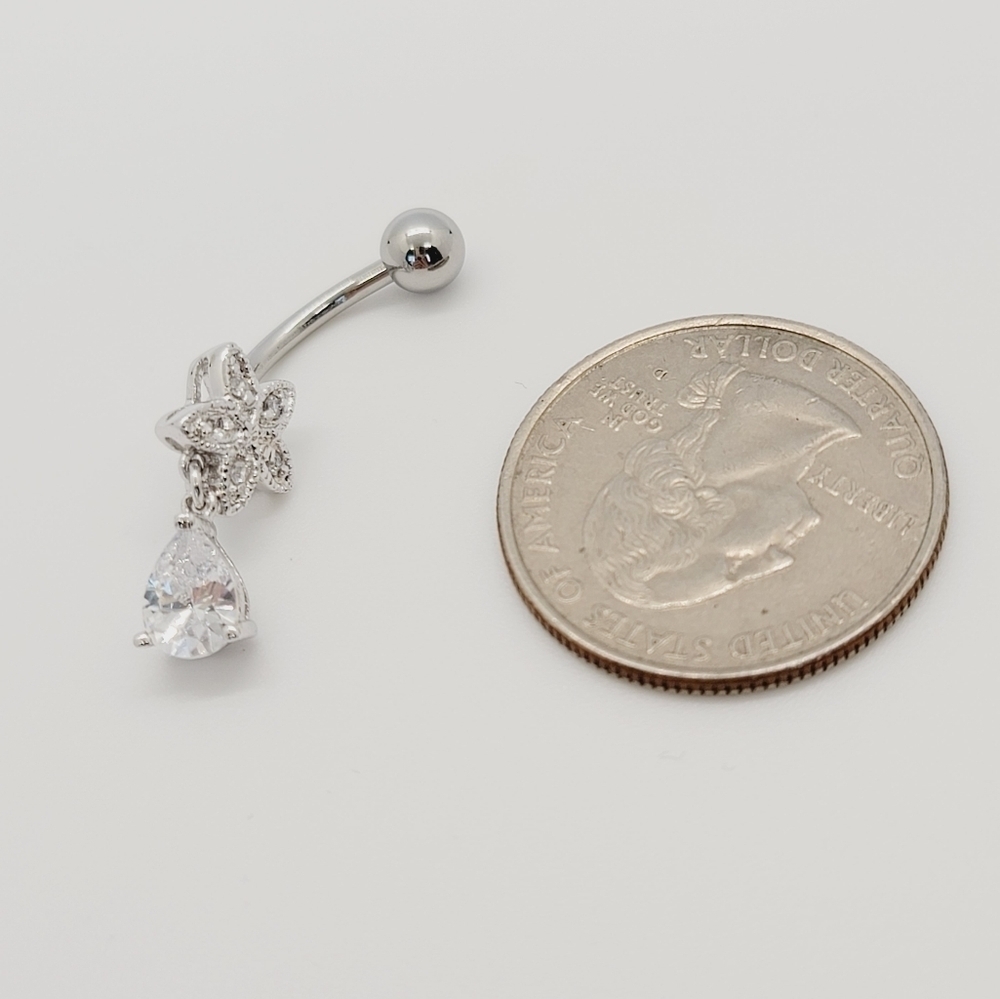 New Sterling Silver CZ Belly Button Navel Ring - Picture 3 of 4